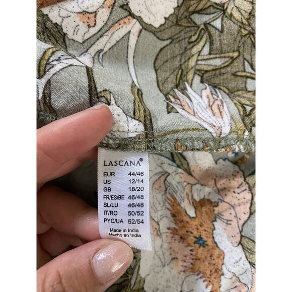 Women's Lascana Flowy Flared Sleeve Shirt Dress Sage Green Floral Size 12/14 - Picture 5 of 8